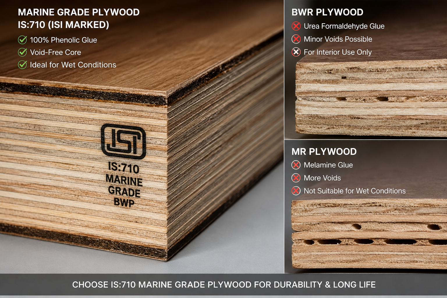 Marine Plywood (IS:710) vs BWR vs MR: Which Is Best for Your Furniture?
